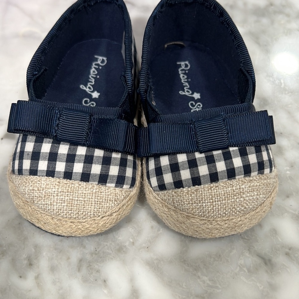 𝅺rising Star Baby Girl Espadrilles Navy Blue Gingham Bow 6-9 months - Picture 2 of 6